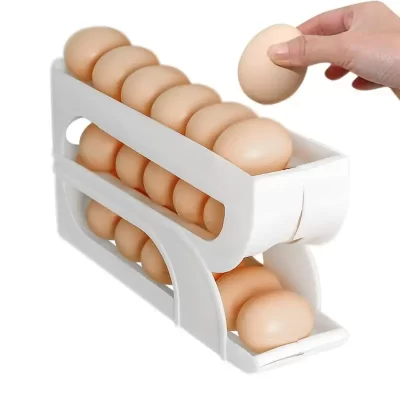 Dispensador de ovos, rolo de ovos de 3 camadas para geladeira, economizador de espaço, recipiente, bandeja de ovos para armário, bancada de cozinha