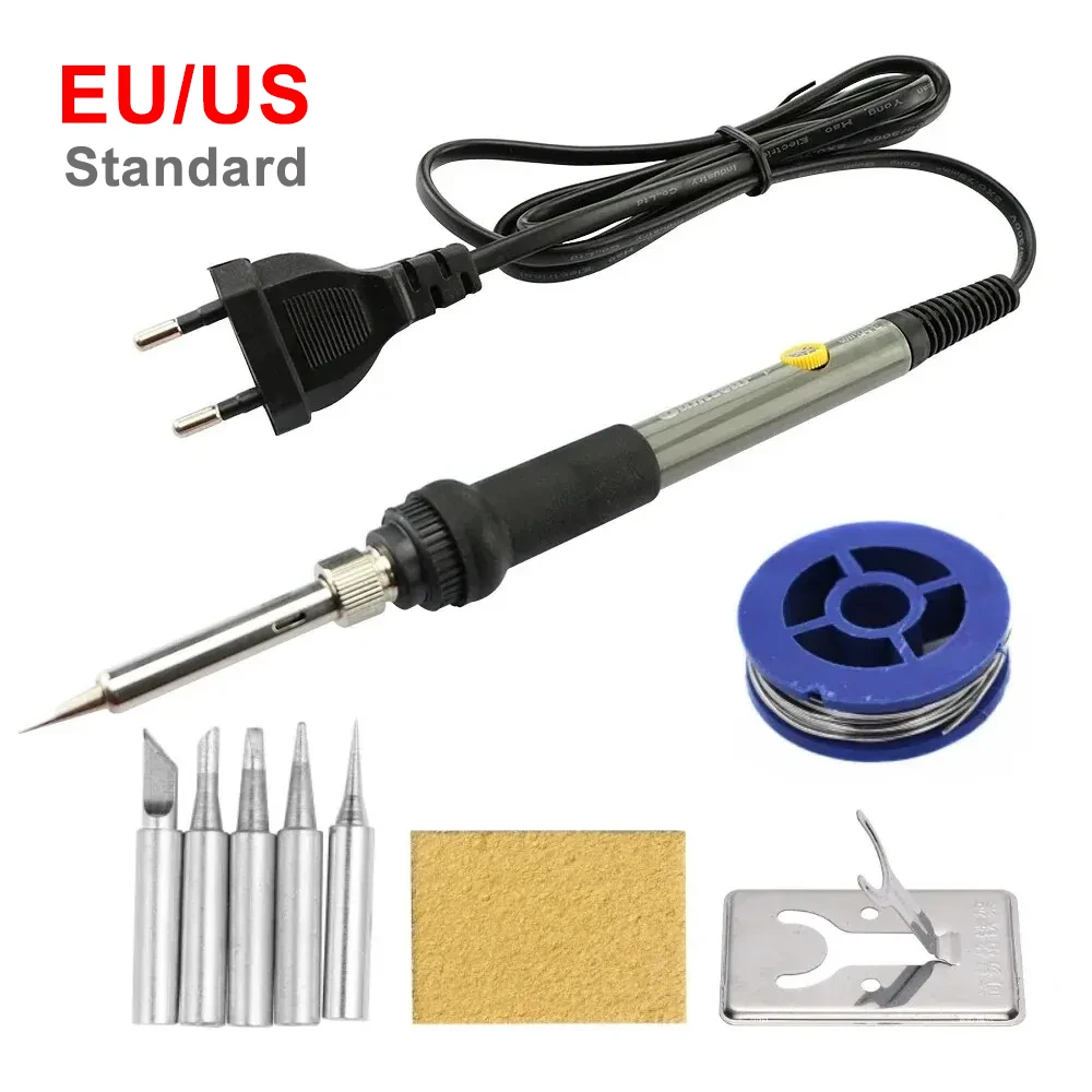 Ferro de solda elétrico com temperatura ajustável, 60w, estação de retrabalho, pontas de caneta de calor, ferramenta de reparo diy