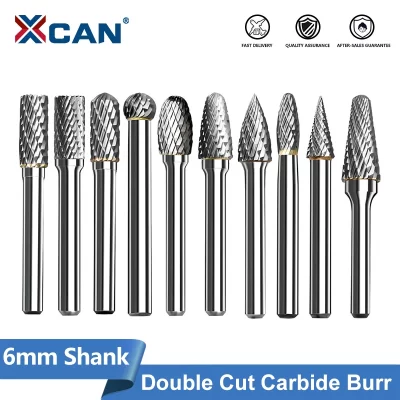XCAN Carbide Burr 6mm Shank Double Cut Rotary Burr File for Metal Wood Carving Engraving Milling Cutter Hand File