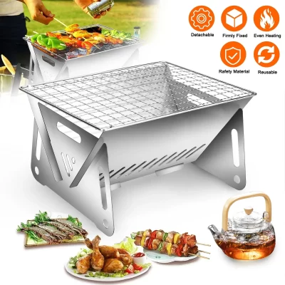 304 fogão de churrasco doméstico churrasqueira mini brasadeira dobrável churrasqueira a carvão pátio churrasco fogão de fogo portátil com grill