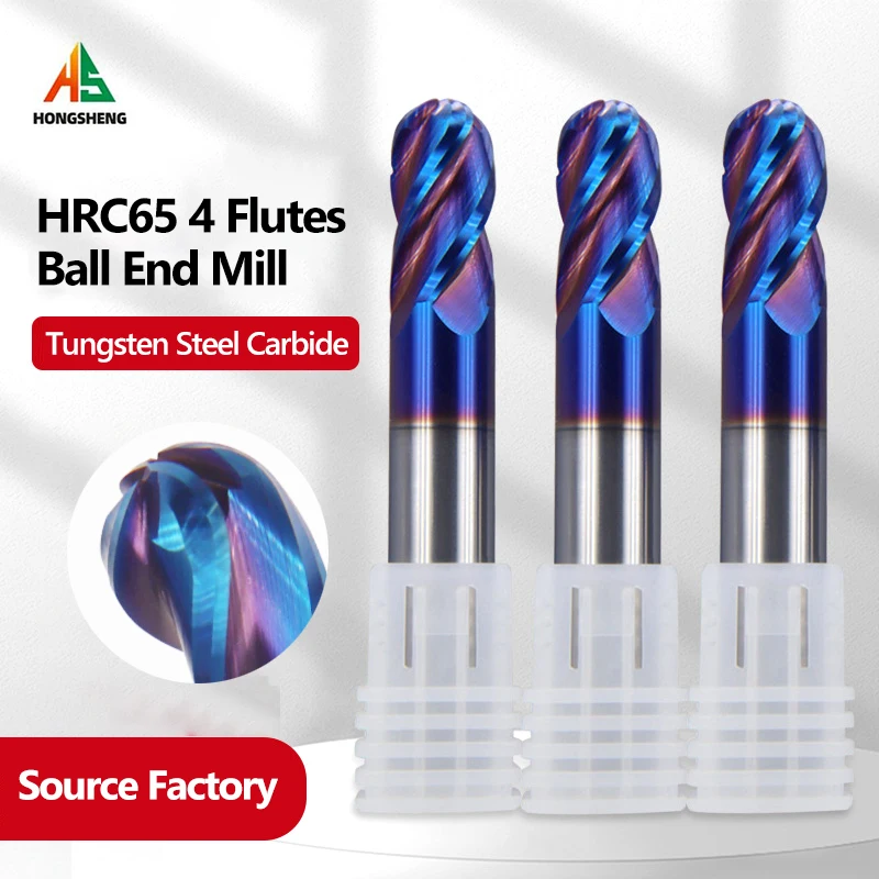 Hrc65 4 flauta bola fresa carboneto de tungstênio cortador cnc roteador bit fresa ferramenta r0.5 6mm 8mm 10-20mm para metal aço