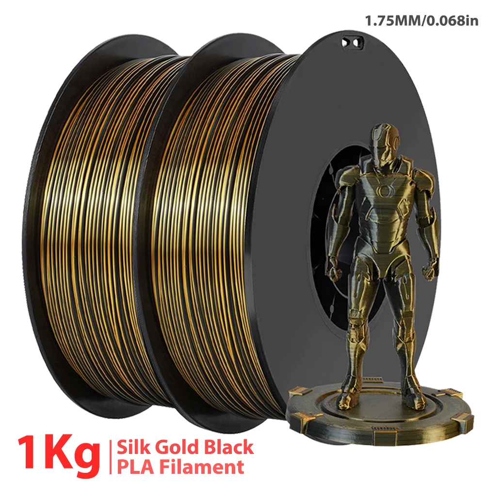 1kg Dual Colour 3D Printing Filament silk PLA BLACK GOLD 1.75MM PLA gold black Silk 2 Colours FOR 3D Printing Material 250g 500g
