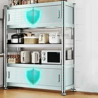 com armários de cozinha porta de aço inoxidável piso de aço multi-camada porta deslizante rack de armazenamento multi-funcional móveis para casa