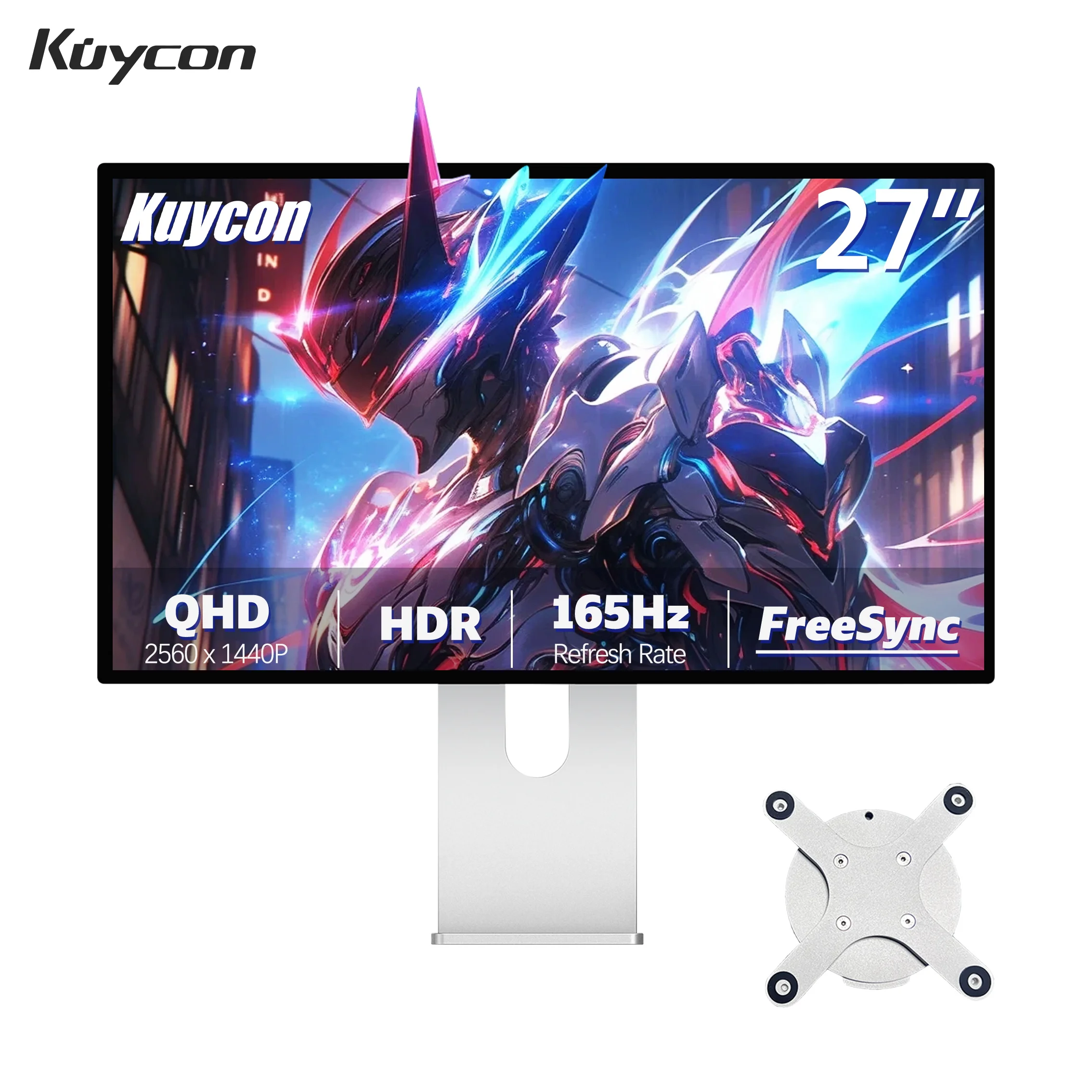 New Kuycon Q27A Computer Monitor 27 Inch UHD IPS LED LCD PC Display 65Hz Aluminum Alloy 2K Type-C HDMI Gaming Compective Screen