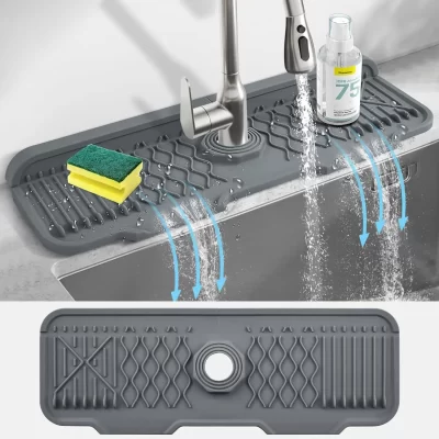 Tapete de respingo de silicone para torneira de cozinha, tapete de drenagem de pia, tapete de coleta de pia, tapete de secagem de drenagem, protetor de bancada de banheiro