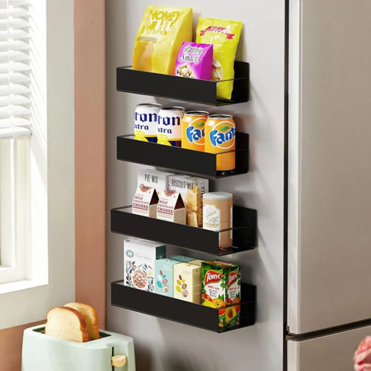Rack de armazenamento Adequado para Geladeiras e Forno, Magnetic Spice Rack, Matte Black, Frigorífico Storage Box - Image 3