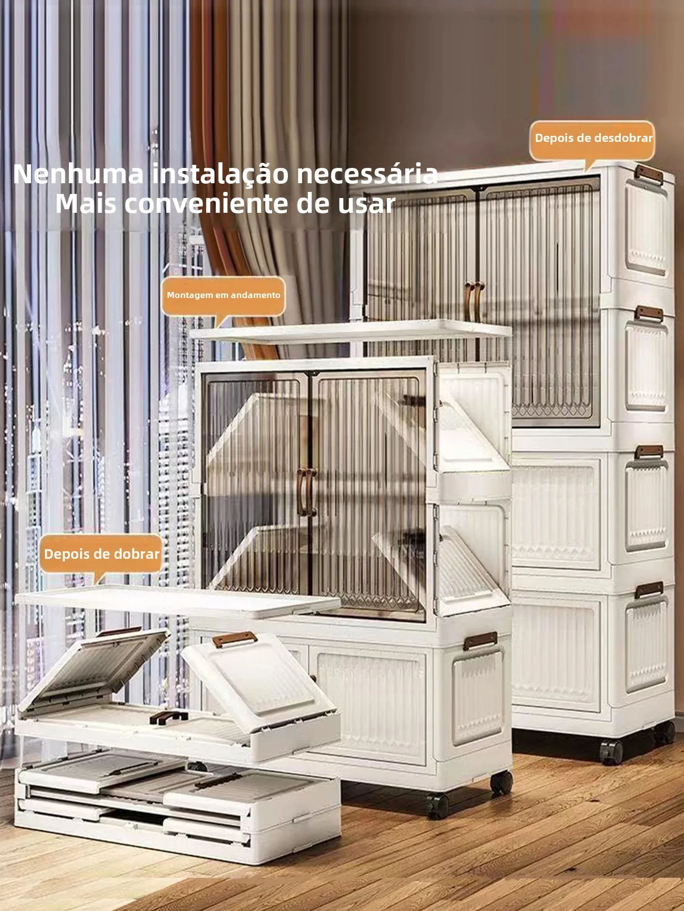 Armário dobrável multifuncional de 70/80cm de comprimento, grande capacidade, à prova de poeira, guarda-roupa, artigos diversos, organizador de armário - Image 4