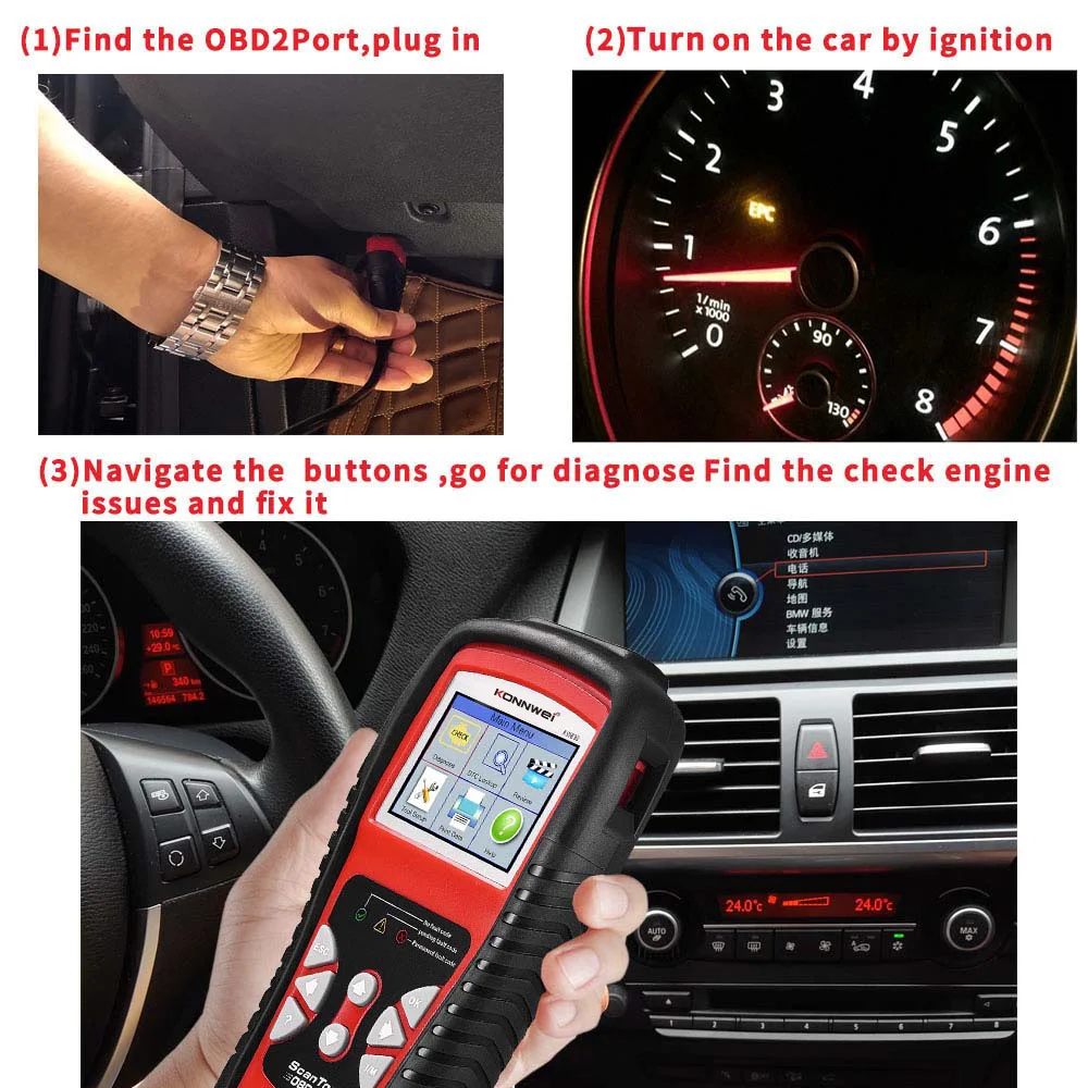 Konnwei kw830 ferramenta de scanner de carro leitor de código automático obd2 obdii ferramenta de diagnóstico leitura e claro código de falhas do veículo ferramenta de verificação - Image 3
