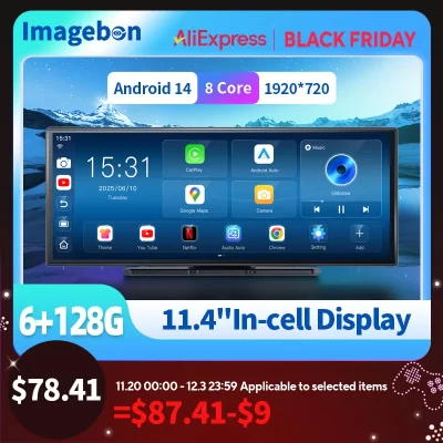 Imagebon W70 11.4" 8 Core Android 14 6+128G CarPlay & Android Auto Dash Cam GPS WiFi Google Play Youtube Netflix OTA Upgrade DVR