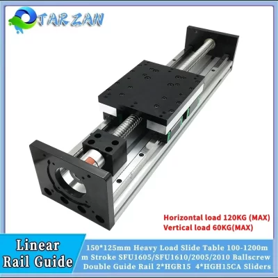 150mm Double Linear Guide Heavy Duty Linear Ballscrew Sliding Table SFU1605/2005/2010 X Y Z Axis Stage Linear Actuator 4*HGR15
