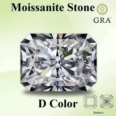 Pedra moissanite corte radiante cor d vvs1 pedra preciosa laboratório cultivado diamante sintético para encantos jóias femininas com certificado