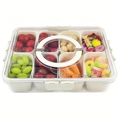 Recipiente de caixa de lanche de 4 grades/8 grades, placa de charcutaria de viagem portátil com tampa, caixa de armazenamento de alimentos de geladeira, organizador de lanche