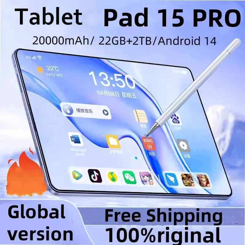 Nova versão global do tablet Android Pad 15 Pro Android 14 16GB + 1TB 20000mAh 5G cartão duplo WiFi GPS 11 polegadas de alta definição4K Tab