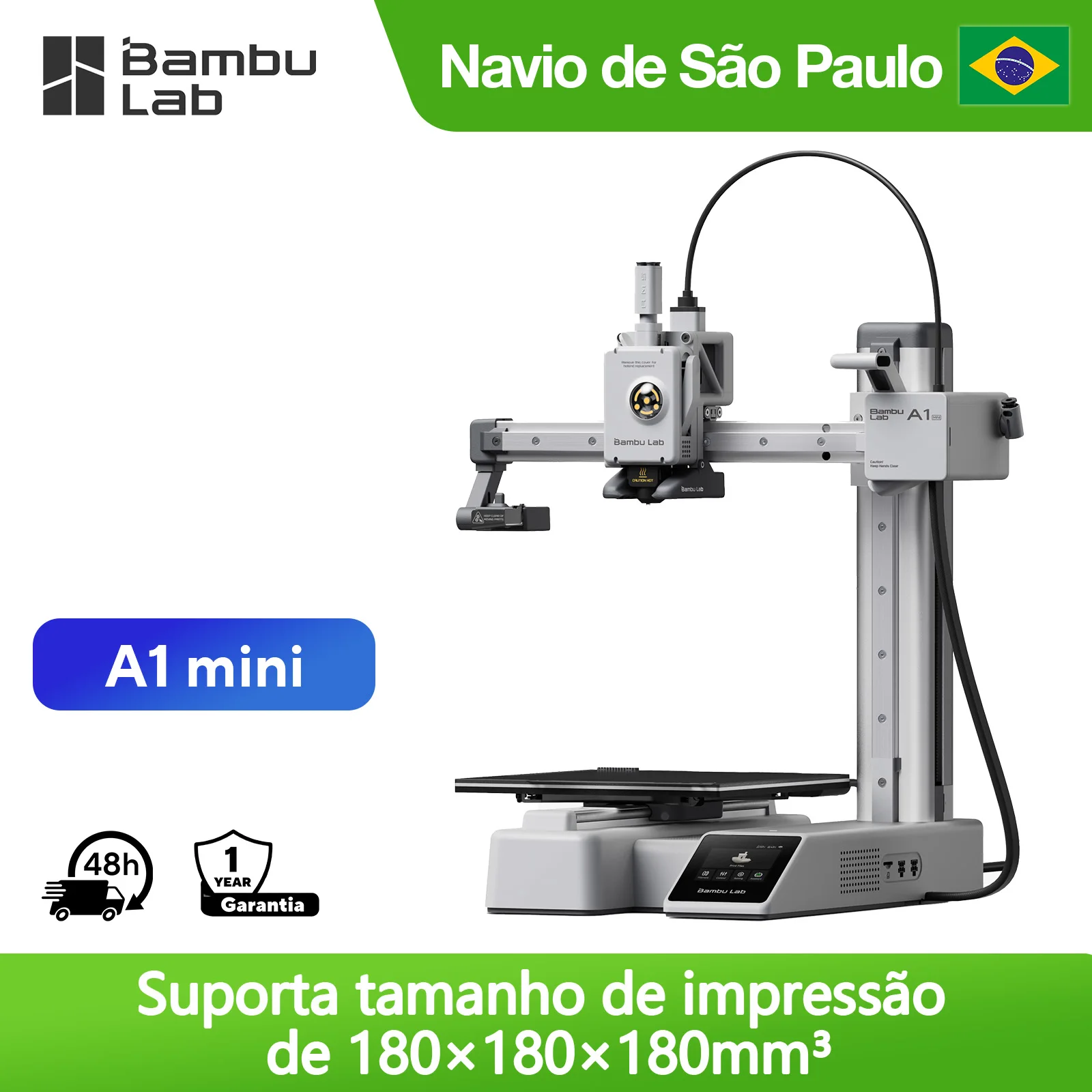 Bambu Lab A1 Mini 3D Printer Gray Color Without AMS 500 mm/s High Speed Printing Auto levelling Easy Maintenance 7KG Portable Size
