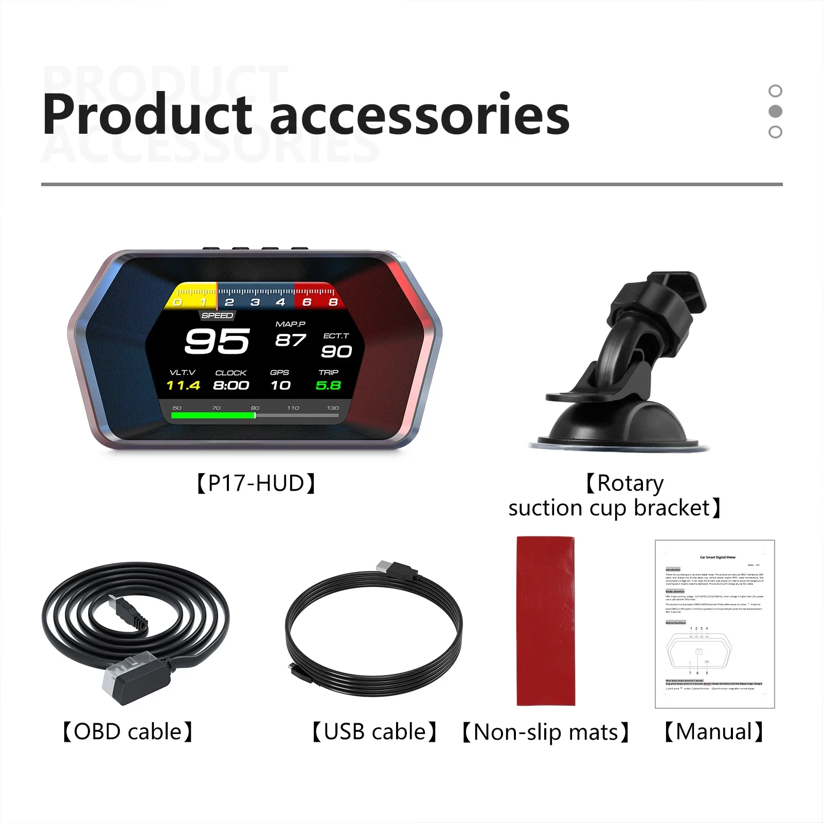 P17 HUD Head Up Display OBD GPS Auto Electronics with Overspeed/Water temperature/Voltage/Fault code alarm - Image 6
