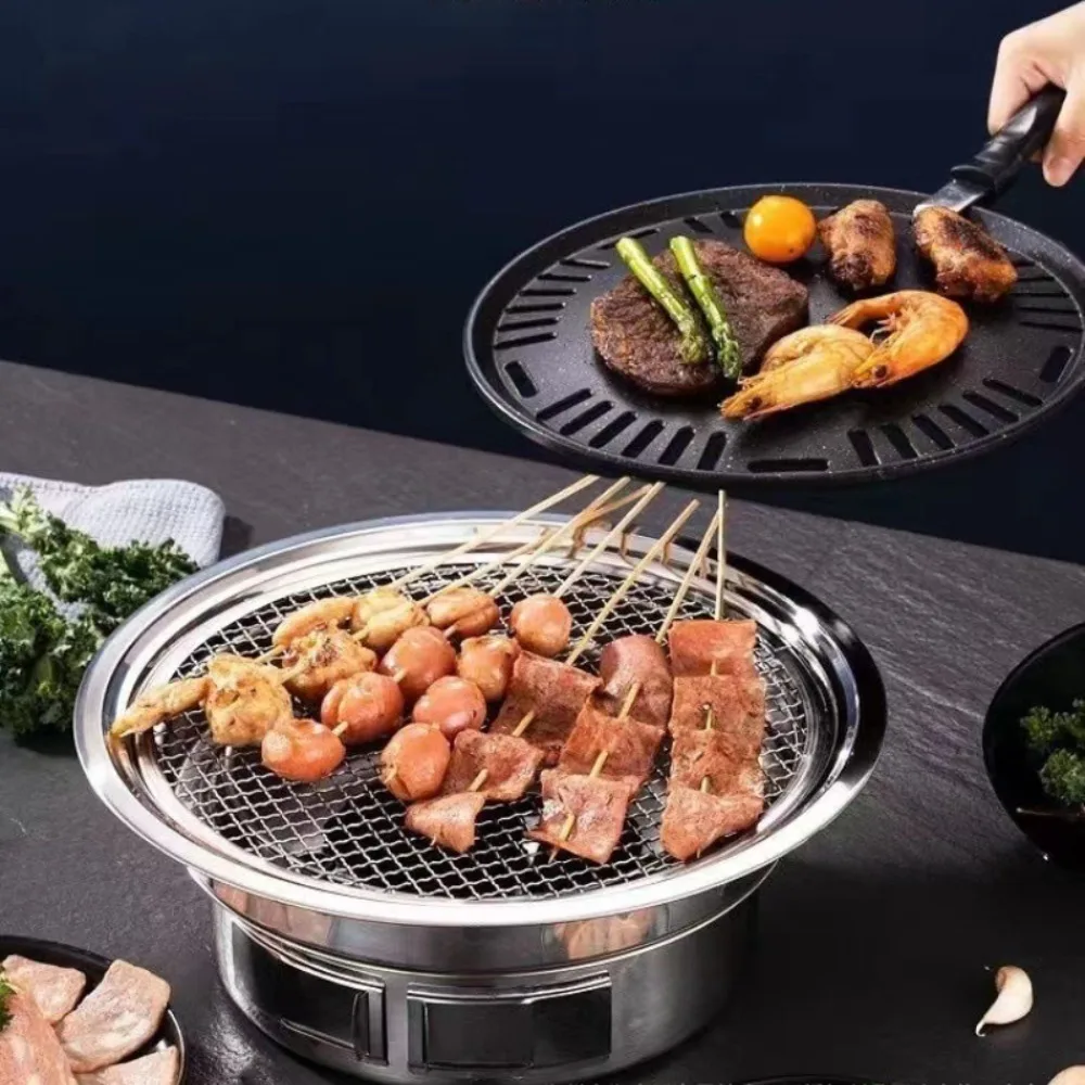 Grelha multifuncional para churrasco a carvão, churrasqueira coreana doméstica, fogão portátil para acampamento, grelha para fumantes de mesa