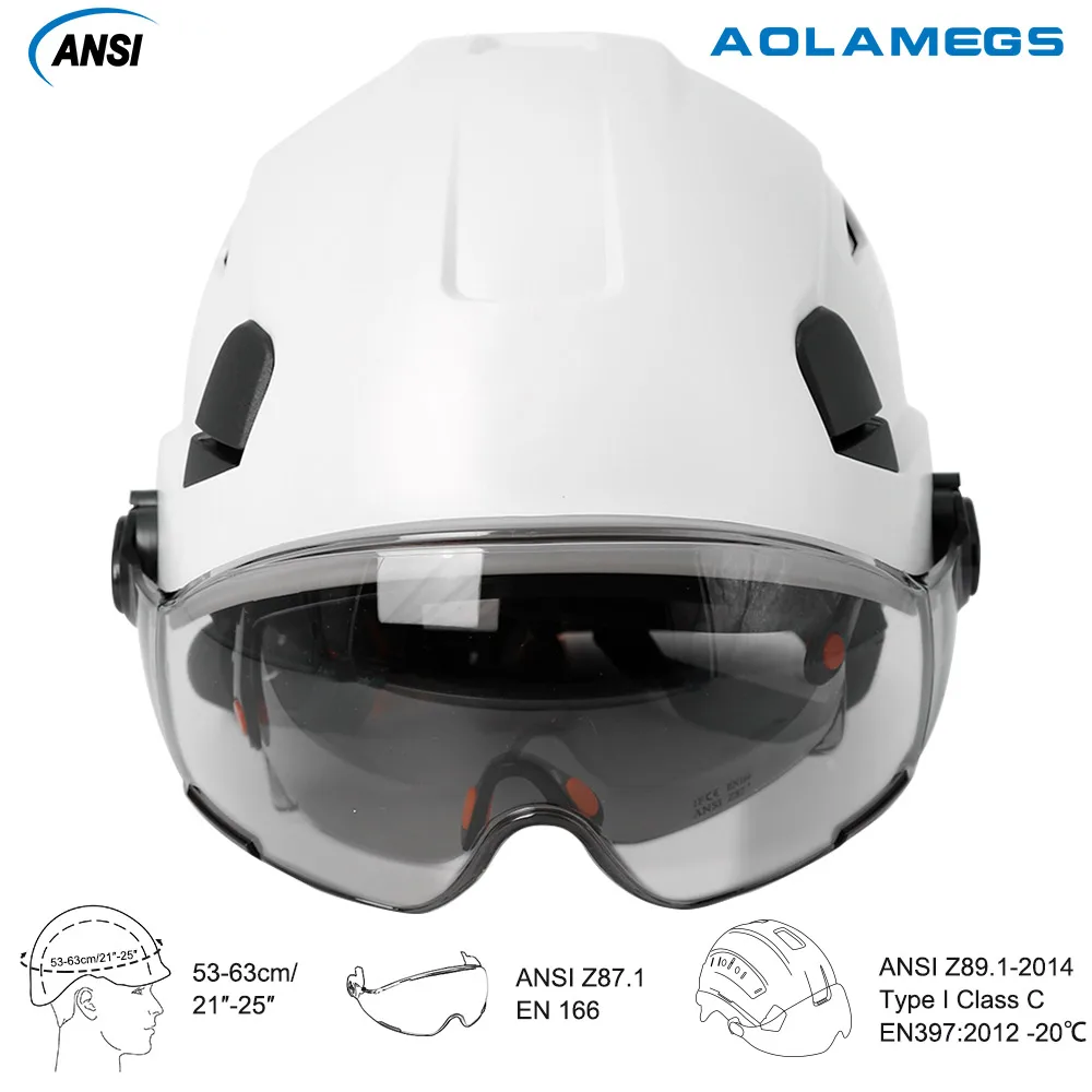 Capacete de segurança de construção ce com viseira, óculos embutidos para engenheiro, capacete abs, boné de trabalho industrial ansi, proteção de cabeça, novo - Image 3