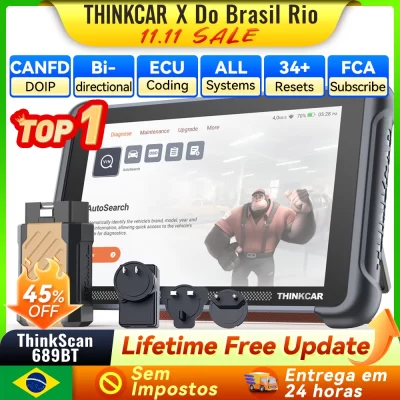 Thinkcar thinkcscan 689bt ferramenta de diagnóstico automotivo bidirecional obd2 scanner ecu codificação canfd doip fca autoauth 34 redefinição grátis
