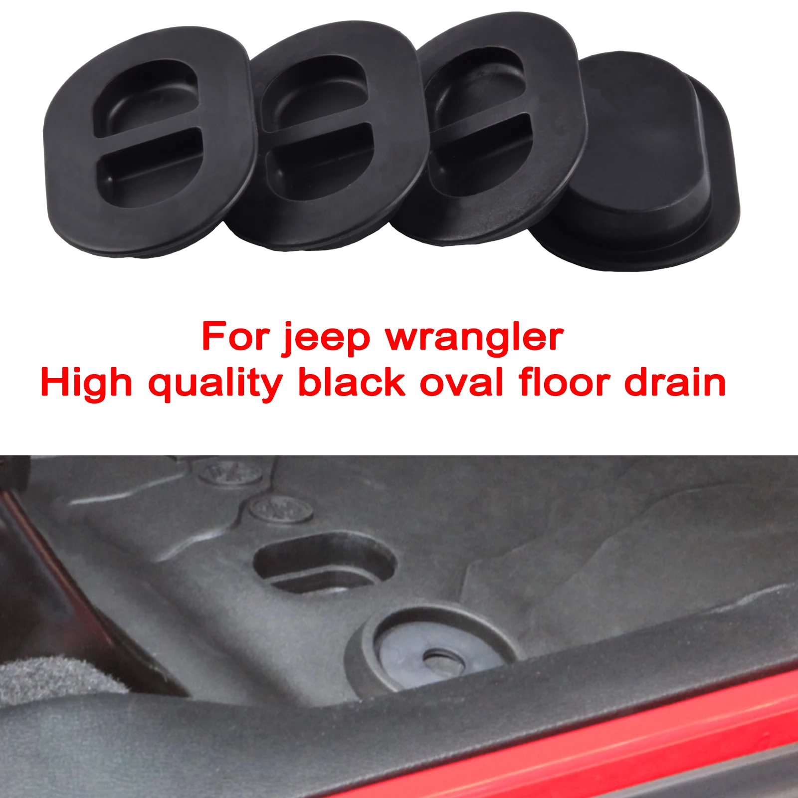 Borracha preta Oval Piso Pan Drain Plug para Jeep Wrangler, Acessórios para Carro, Alta Qualidade, JK, JL, 2014-2020, 4Pcs - Image 2