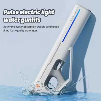 Poderoso brinquedo automático arma de água com LED pistola elétrica de alta pressão, spray Blaster, brinquedos de piscina para crianças e adultos