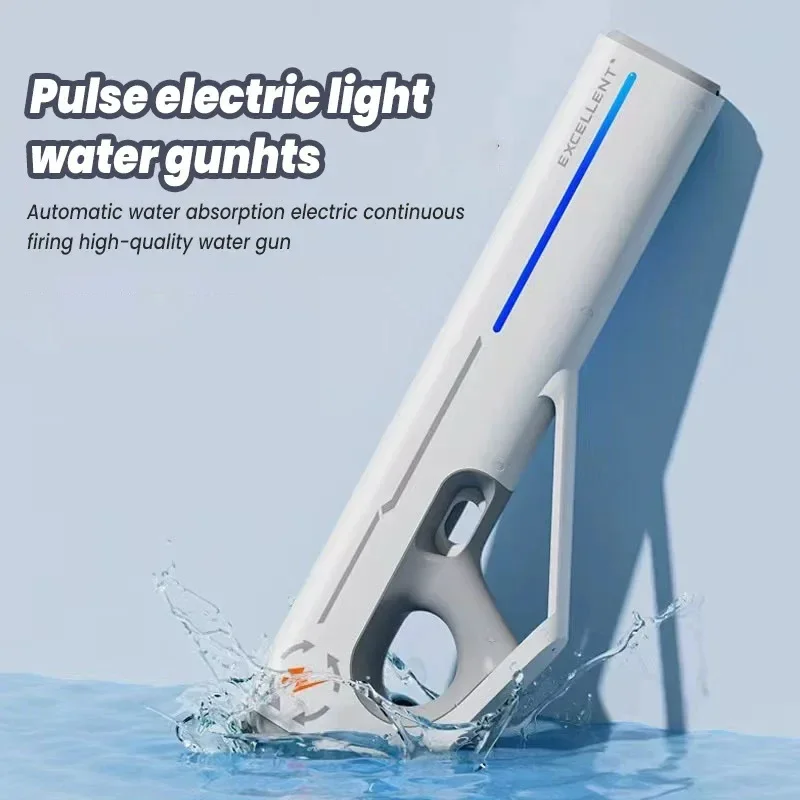 Poderoso brinquedo automático arma de água com LED pistola elétrica de alta pressão, spray Blaster, brinquedos de piscina para crianças e adultos