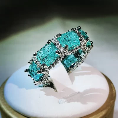 Anel Topázio Aquamarine Embutidos para Senhoras, Jóias de Alta Qualidade, Indústria Pesada, Anel Paraíba de Prata 925, Presente de Festa de Aniversário