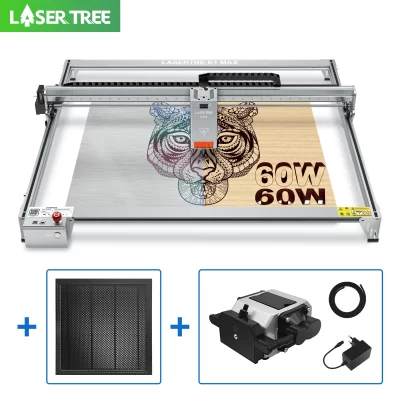 LASER TREE Gravador a laser com bomba de ar, painel laser Honeycomb, corte gravura, máquina de luz azul, área de trabalho 800 × 600mm, K1 MAX, 60W