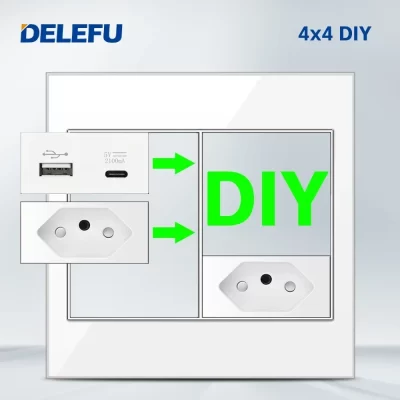 DELEFU Brazil Italian Chile Mexico Standard Free Combination Function USB Type C Key DIY Switch Socket 4*2 White 4*4 Fast Charge
