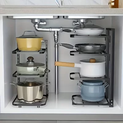Organizador ajustável da cremalheira do potenciômetro, cremalheira de armazenamento do potenciômetro de aço inoxidável da cozinha, organizador da bandeja do agregado familiar multi-camadas para a cozinha