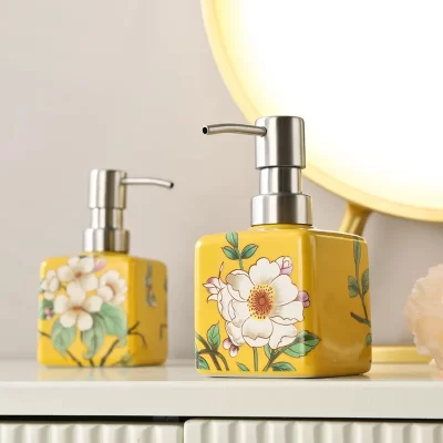 Dispensador de sabão de 200ml, garrafa de shampoo de cerâmica, garrafa de gel de banho, garrafa de prensa de aço inoxidável, dispensador de acessórios de banheiro