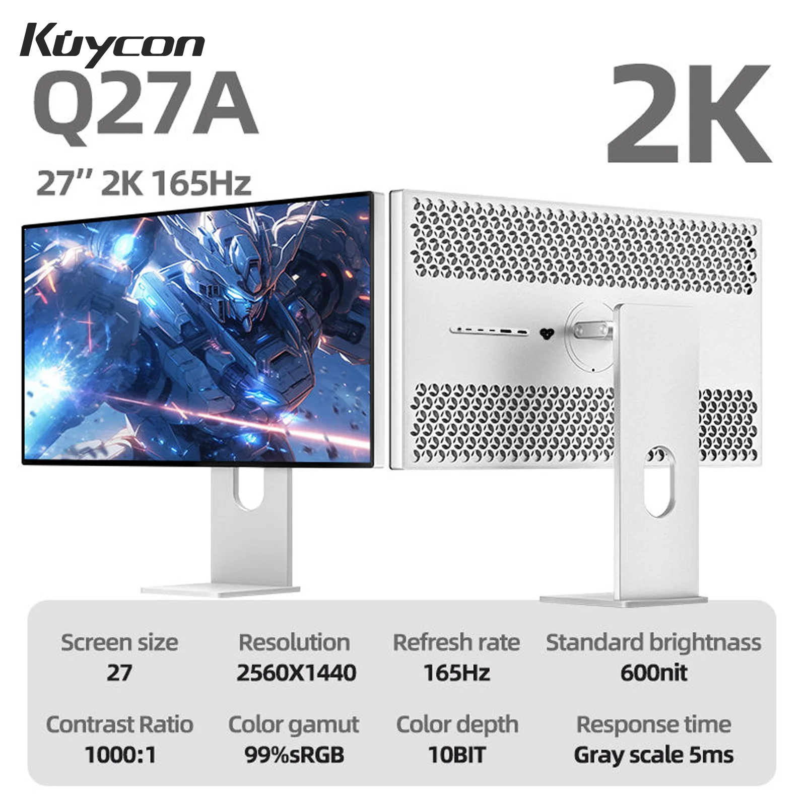 New Kuycon Q27A Computer Monitor 27 Inch UHD IPS LED LCD PC Display 65Hz Aluminum Alloy 2K Type-C HDMI Gaming Compective Screen - Image 5