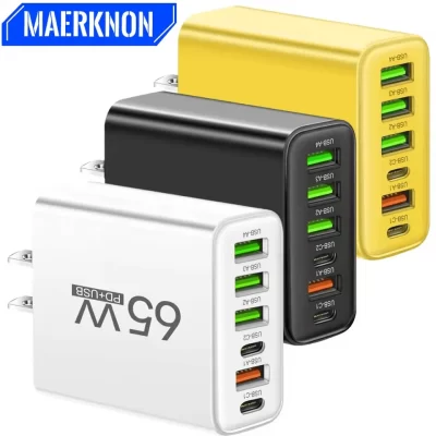Carregador usb multi portas 65w, carregamento rápido tipo c, adaptador de carregador de telefone para iphone, samsung, xiaomi, huawei, ue/eua, plug, carregador de parede