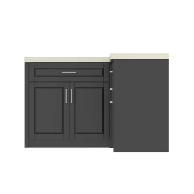 Armário despensa moderno de 4 portas com 2 gavetas e 4 compartimentos, armário de cozinha em L com bancada espaçosa, preto
