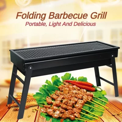 Grelha de churrasco dobrável de 60cm fora facilmente montada pátio verão praia festa máquina de torrefação de carvão com bandeja de condimentos