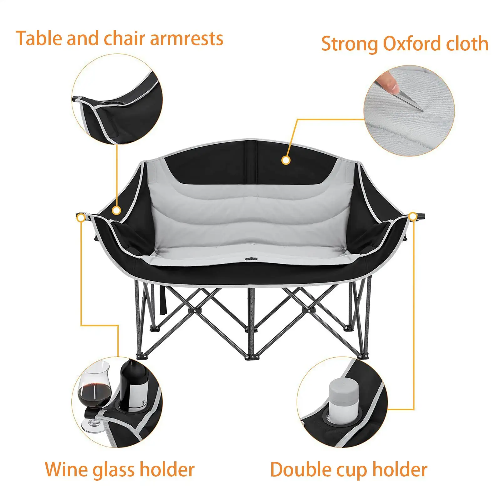 Double Camp Chair Folding Heavy Duty Portable Outdoor Tools Oversized Camping Chair for Picnic Stadium Spectator Baseball Soccer - Image 4