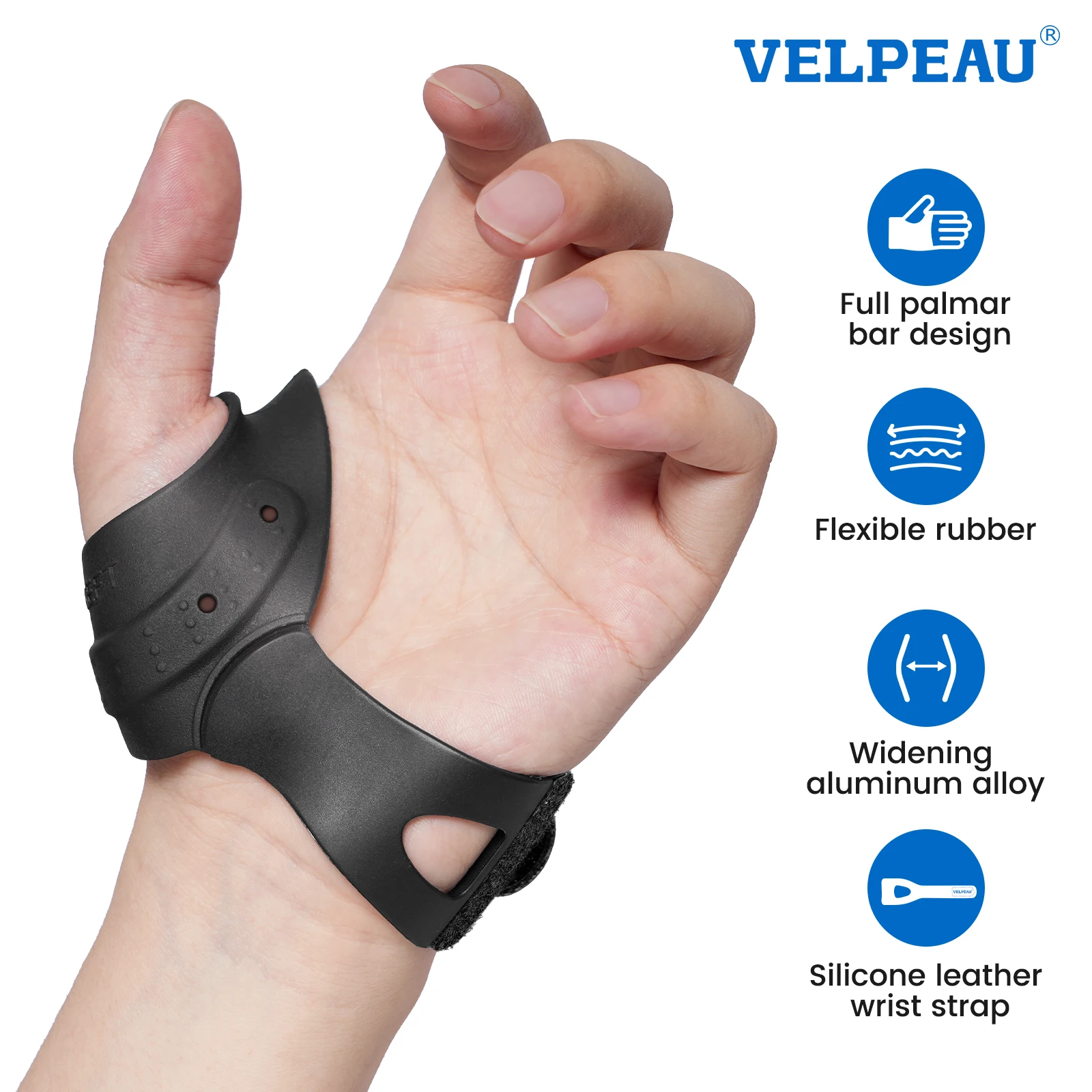 Cinta de polegar CMC flexível VELPEAU para dor e suporte de artrite, tala de polegar de borracha macia para articulação CMC para mulheres e homens