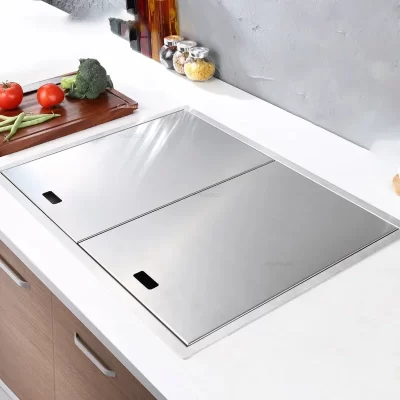 Pias De Cozinha De Aço Inoxidável Escondidas Com Tampa, Escorredor De Prato, Único Tanque, Luz, Luxo, Moderno, Acessórios