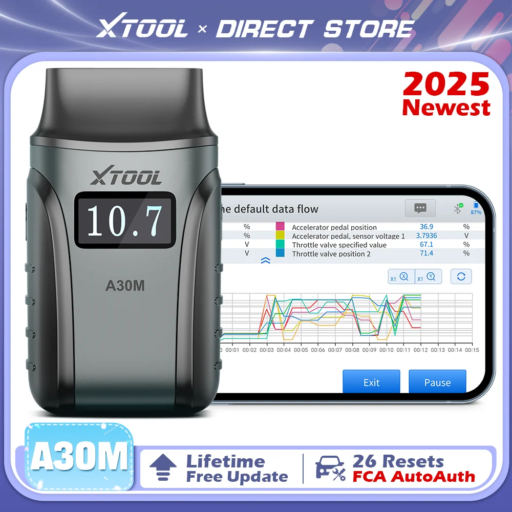 XTOOL Anyscan A30 OBD2 Bluetooth Ferramentas de diagnóstico Scanner automotivo bidirecional com atualização gratuita vitalícia Leitor de código sem fio CAN FD integrado Igual ao XTOOL Anyscan A30D Frete grátis
