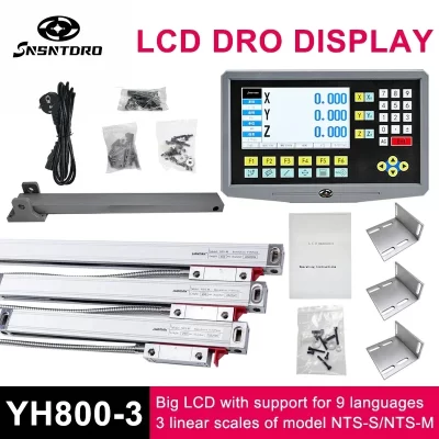 YH800-3 conjunto 19 idioma 3 eixos display dro e 3 peças 5u codificador de escala de vidro linear 50-1000mm fresadoras
