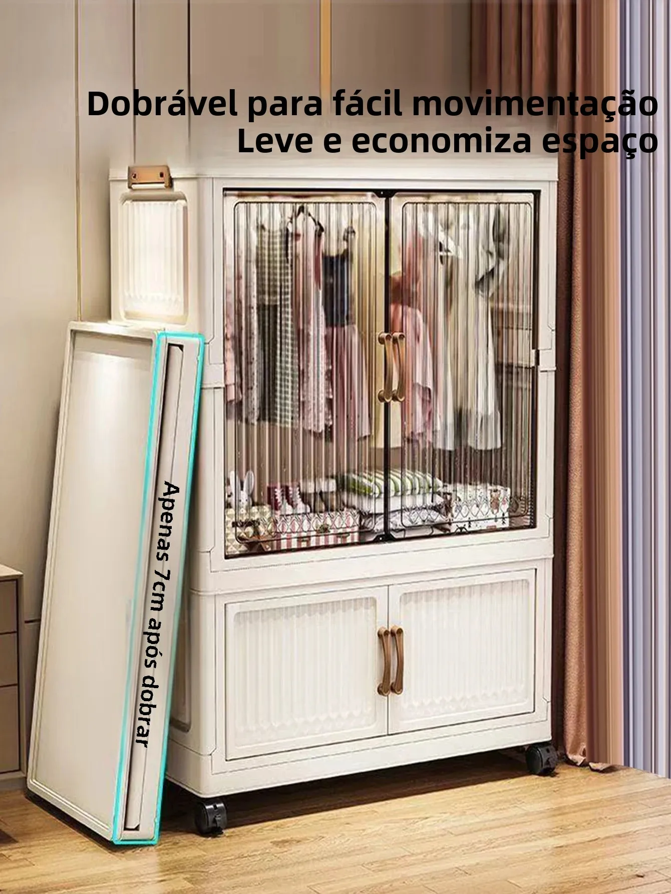 Armário dobrável multifuncional de 70/80cm de comprimento, grande capacidade, à prova de poeira, guarda-roupa, artigos diversos, organizador de armário - Image 6