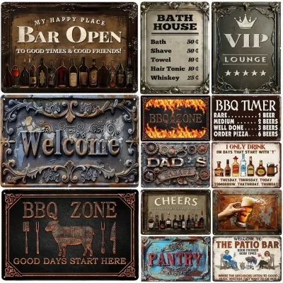 Pôster de lata de metal vintage para churrasco, cerveja, bar, retrô, metal, placa de cartaz, decoração de parede para bar, restaurante, café, clubes, placa retrô