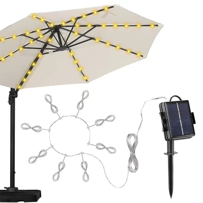 104 LED Luz de corda de guarda-chuva com 8 modos de lâmpada de corda solar à prova d'água para iluminação externa Decoração de jardim de praia