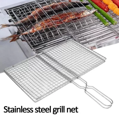 M/l churrasqueira grelhar cesta grill churrasco net bife carne peixe net vegetal prata ferro malha braçadeira churrasco grelhar cesta grill