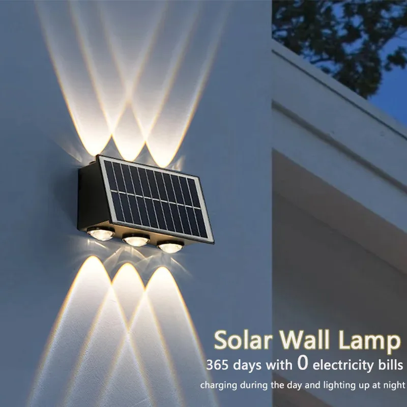 Lâmpada de parede solar ao ar livre à prova dwaterproof água movido a energia solar luz para cima e para baixo iluminar casa jardim quintal decoração fora das luzes solares