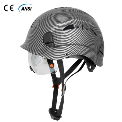 Capacete de segurança com padrão de fibra de carbono CE com óculos embutidos Engenheiro ABS Hard Hat ANSI Industrial Wora Cap Head Protection