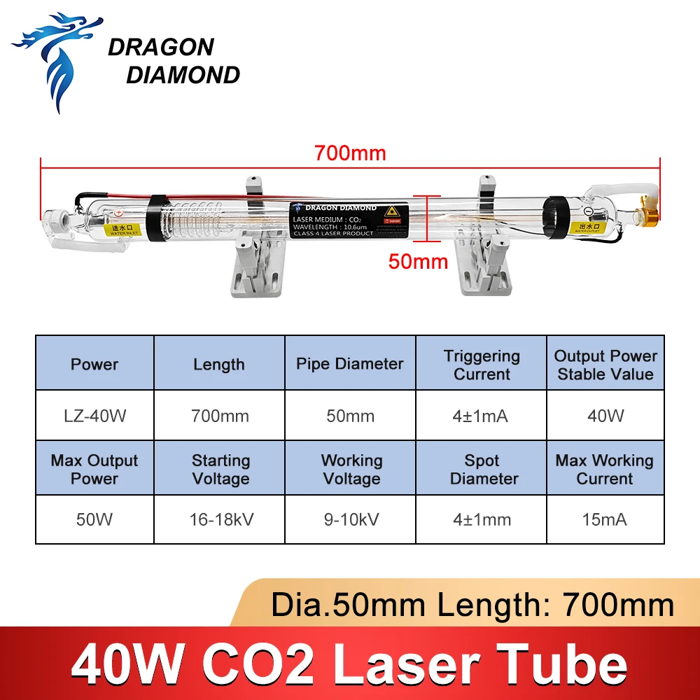 Tubo laser co2 40w, comprimento 700mm, lâmpada laser de vidro para máquina de corte e gravação a laser co2, série k40, alta qualidade - Image 4