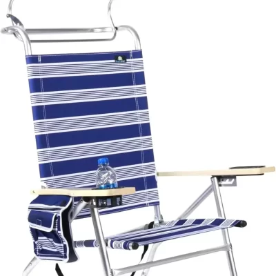 4 Reclining Positions Lightweight High Aluminum Beach Chair With Canopy Shade For Adults, Drink Holder, Storage Pouch