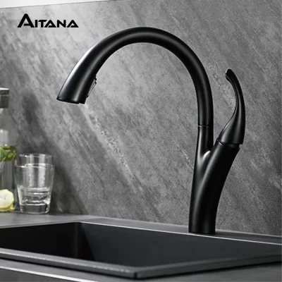 AITANA Torneira de cozinha preta de latão com design simples, moderna alça única, removível, água quente e fria, torneira de pia com 2 funções