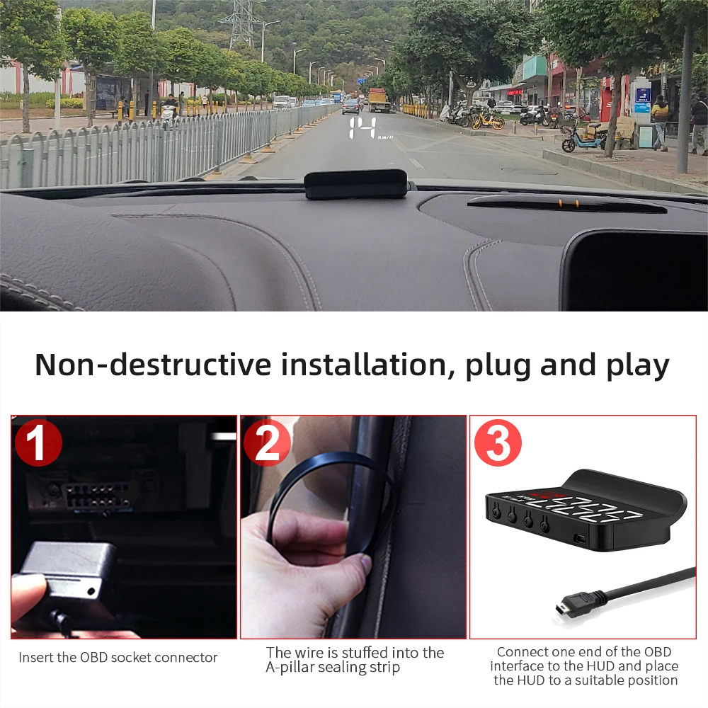 OBD2 M3 Auto Electronic HUD Head Up Display Projection Trip Fuel Mileage Computer with Overspeed Warning System Speed Projector - Image 5
