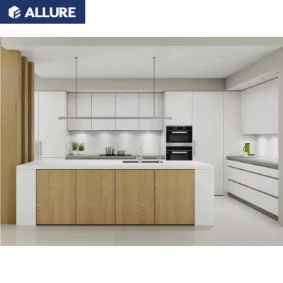 Allure curvo pronto conjuntos modernos armários de cozinha moderna móveis de cozinha completo vidro europeu minimalista personalizado durável